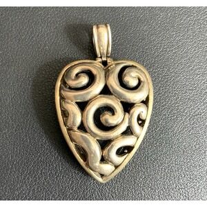 BARSE 925 Heart Pendant Sterling Silver Filigree Scrollwork Design Signed 25g